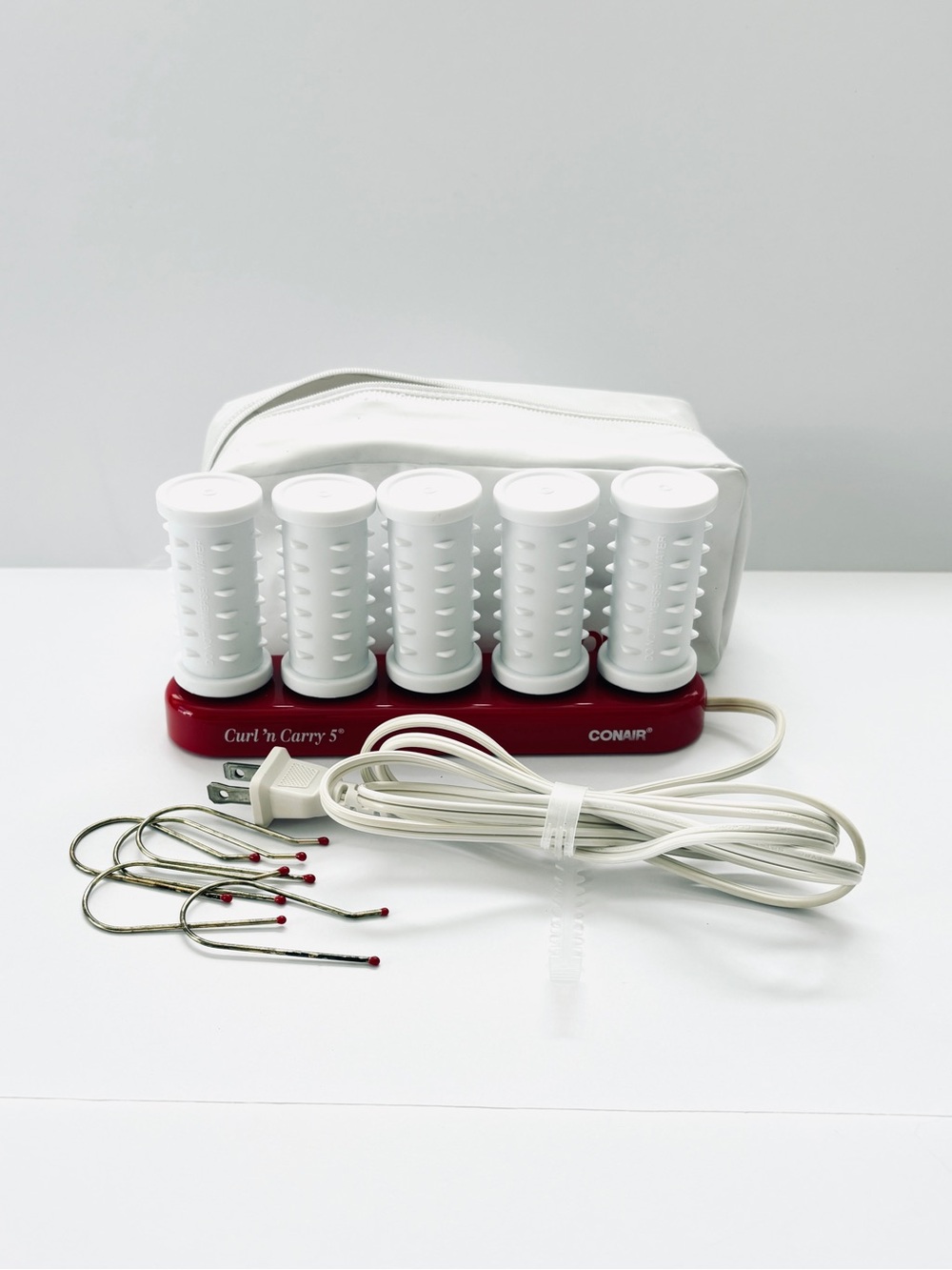 Conair Curl 'n Carry 5 Large Hot Rollers Travel Carrying Case 5 Metal Clips